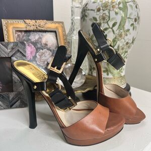 Michael Michael Kors black and brown stiletto buckled heels